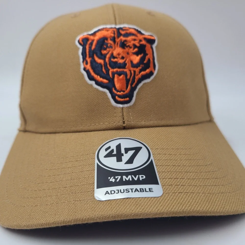 Chicago Bears Hat Adjustable 47 Brand MVP Brown NFL Super Bowl XX Patch Logo Men